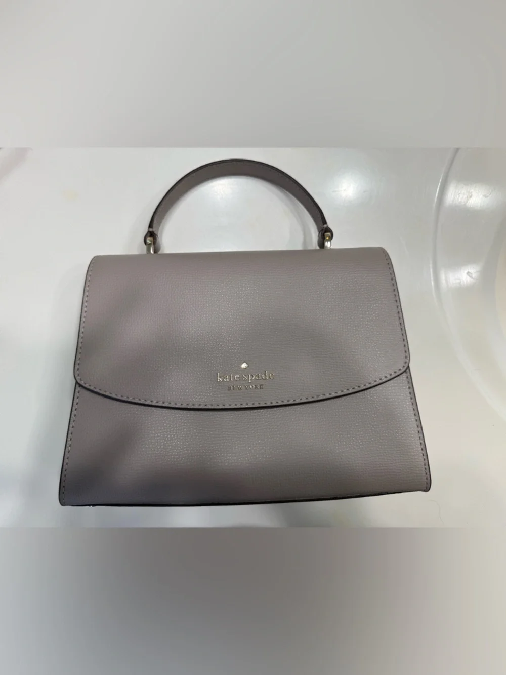 kate spade pebble leather top-handle satchel in mauve gray - Picture 1 of 3